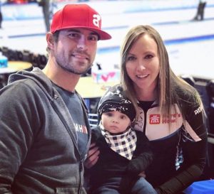 Rachel Homan with her spouse and baby son