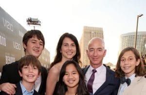 MacKenzie Bezos with her former spouse and four children; three sons and a daughter
