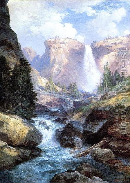 Waterfall In Yosemite by Thomas Moran - Reproduction Oil Painting