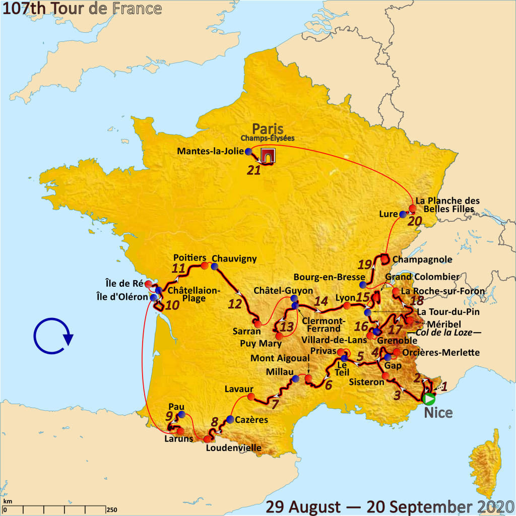 2020 Tour de France stages map