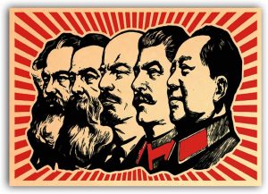 Karl Marx, Friedrich Engels, Vladimir Lenin, Josef Stalin and Mao Zedong from the left