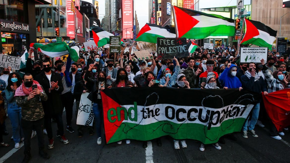 Demonstrators protest near Israeli Consulate following flare-up of Israeli-Palestinian violence in New York
