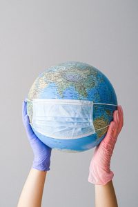 globe with mask latex gloves