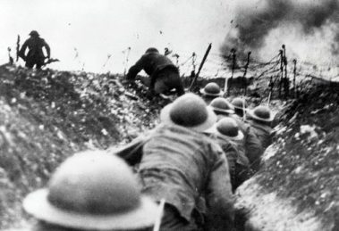 hats of soldiers in trenches