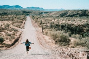 woman running in a desert